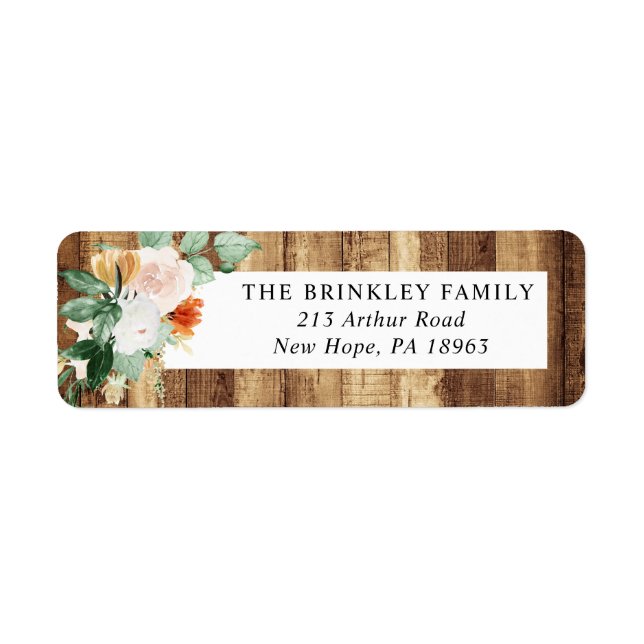 Botanical Boho Rustic Woodgrain Return Address Label (Front)