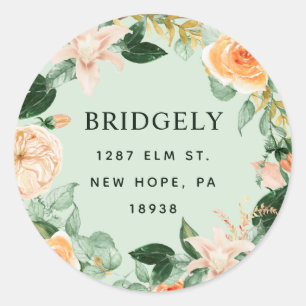 Botanical Boho Sage Green Floral Return Address Classic Round Sticker