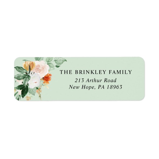 Botanical Boho Sage Green Floral Return Address Label (Front)