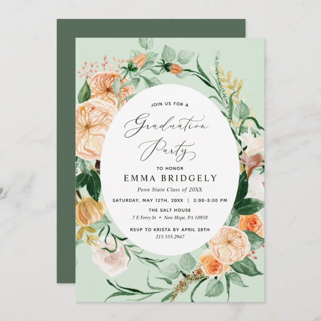 Botanical Boho Sage Greenery Graduation Party Invitation (Front/Back)