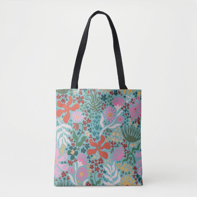 Botanical Boho Series Turquoise Tote Bag (Front)