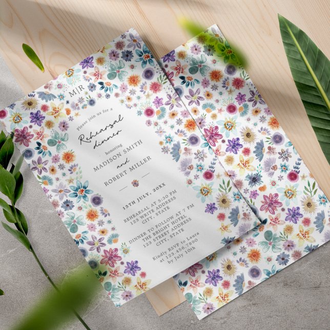 Botanical Boho Wildflower Wedding Rehearsal Dinner Invitation (Front/Back)