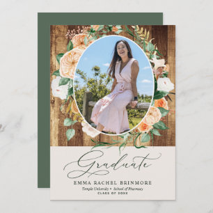 Botanical Boho Wood Photo Graduation Announcement