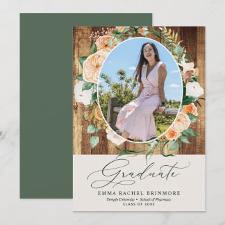 Botanical Boho Wood Photo Graduation Announcement