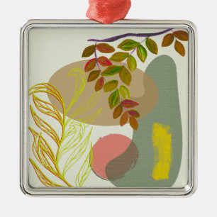 Botanical Boho Yellow Green Metal Ornament