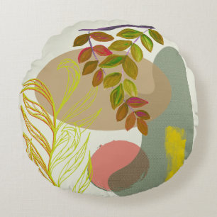 Botanical Boho Yellow Green Round Cushion