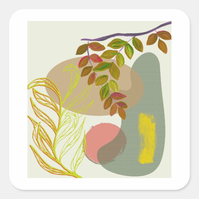 Botanical Boho Yellow Green Square Sticker (Front)