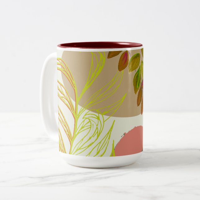 Botanical Boho Yellow Green Two-Tone Coffee Mug (Front Left)
