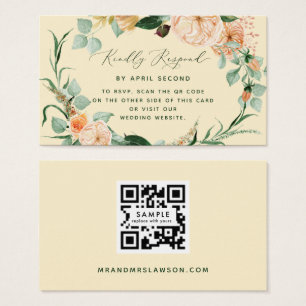 Botanical Boho Yellow Wedding QR Code RSVP Card