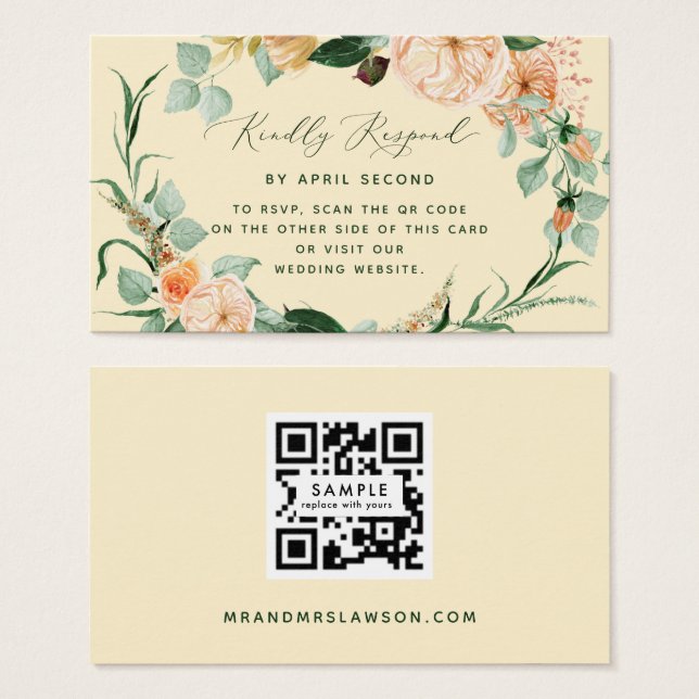 Botanical Boho Yellow Wedding QR Code RSVP Card (Front & Back)