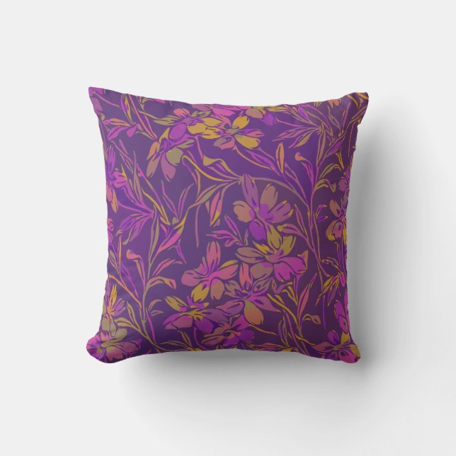 Botanical Bold Floral Pattern in Dark Purple Cushion (Front)