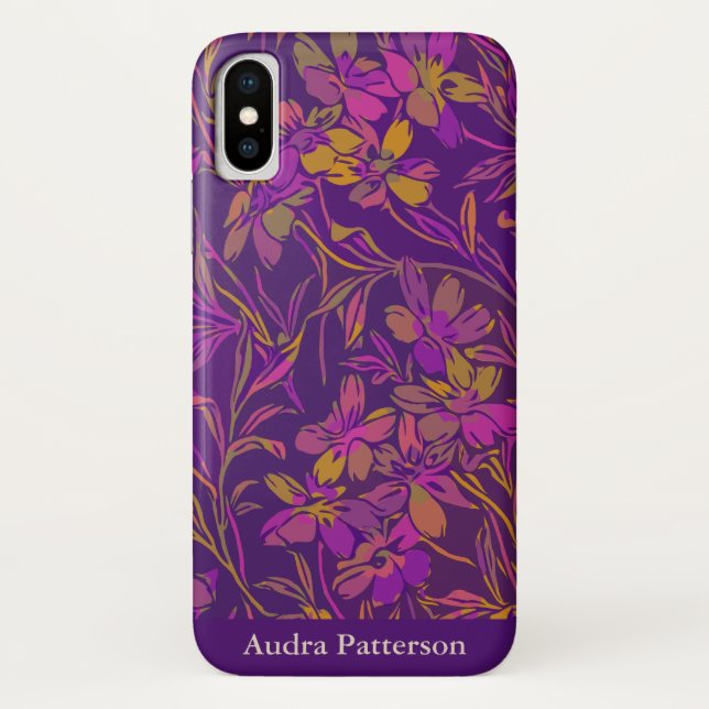 Botanical Bold Floral Pattern Purple Personalised Case-Mate iPhone Case (Back)