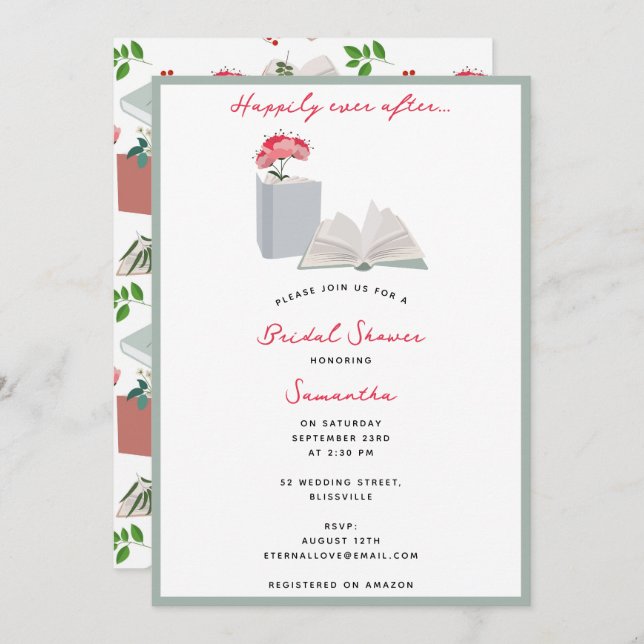 Botanical Books & Library Reading Bridal Shower Invitation (Front/Back)