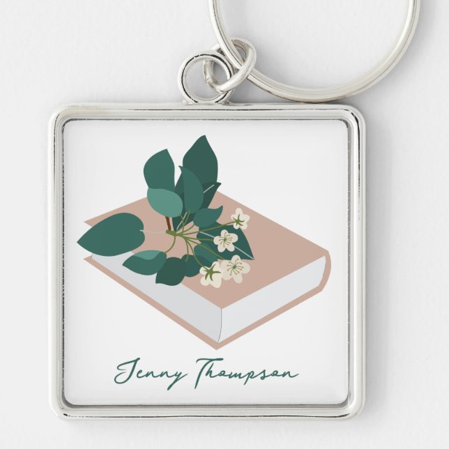Botanical Books & Library Reading Custom Name Key Ring (Front)