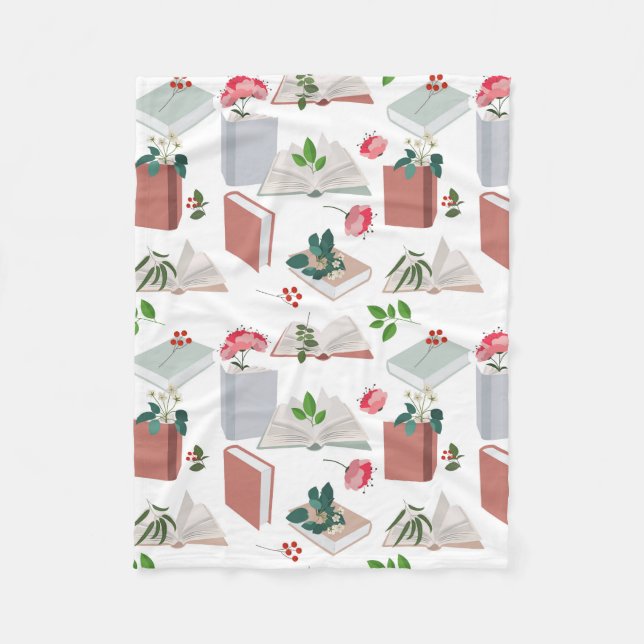 Botanical Books & Library Reading Pattern Fleece Blanket (Front)
