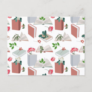 Botanical Books & Library Reading Pattern Holiday Postcard