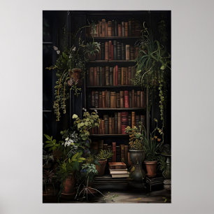 Botanical Books Print, Vintage Green Library Poster