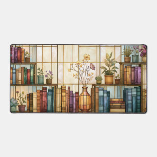 Botanical Bookshelf Stained Glass Library Desk Mat