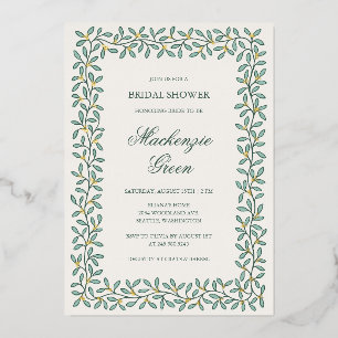 Botanical border foil bridal shower Invitation