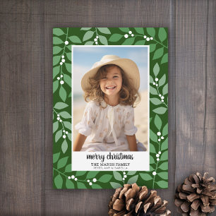 Botanical Border with Photo Script Merry Christmas Holiday Card