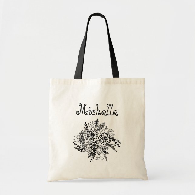 Botanical Bouquet Name Tote Bag (Front)