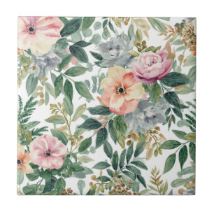 Botanical Bouquet Watercolor Eucalyptus Leaves Ceramic Tile