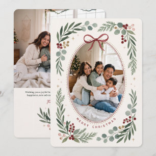 Botanical Bow Merry Christmas Photo Holiday Card