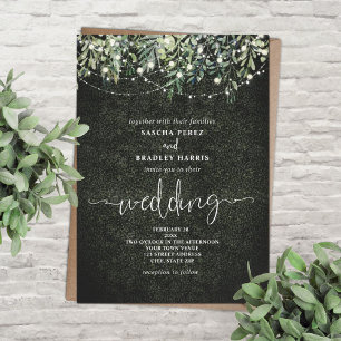 Botanical Boxwood Greenery String Lights Wedding Invitation