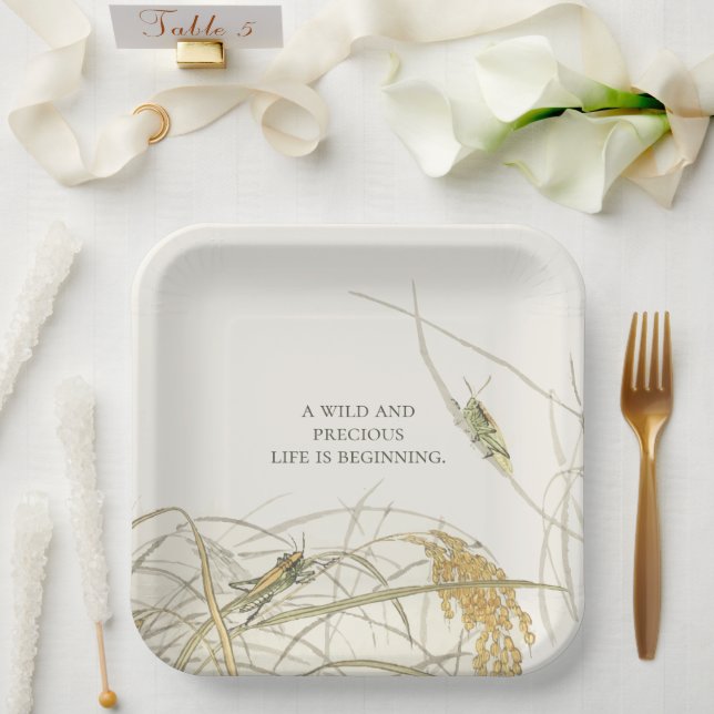 Botanical Boy Baby Shower Grasshopper Paper Plate (Wedding)