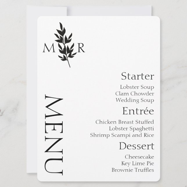 Botanical Branch Logo Wedding Menu Invitation (Front)