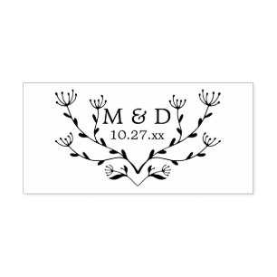 Botanical Branches Monogram Wedding Rubber Stamp