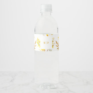 Botanical Branches watercolor theme Yellow colors Water Bottle Label