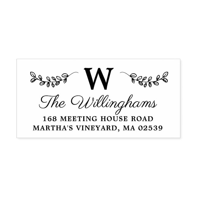 Botanical Branches with Leaves Monogram Self-inking Stamp (Design)