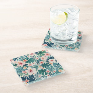 Botanical Breeze – Tropical Floral Glass Coaster