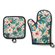 Botanical Breeze – Tropical Floral Oven Mitt & Pot