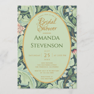 Botanical Bridal Shower Gold Mint Green Vintage Invitation