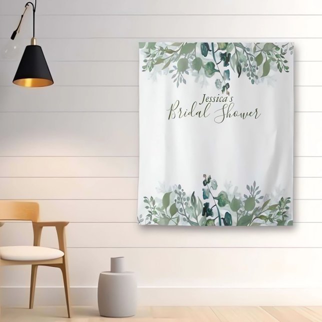 Botanical Bridal Shower Leaves Modern Greenery Tapestry (Creator Uploaded)