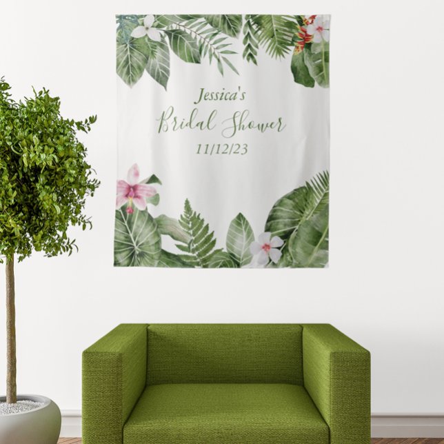 Botanical Bridal Shower Tropical Leaves Watercolor Tapestry (Creator Uploaded)