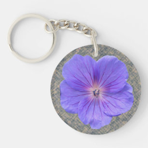 Botanical Bright Blue Geranium Flower Key Ring