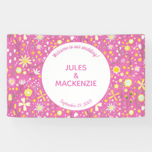 Botanical Bright Pink Wildflower Floral Banner