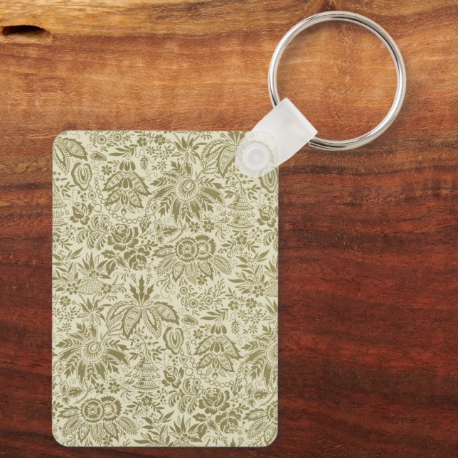 Botanical Brocade Toile Floral Green Sage Pattern Key Ring (Back)