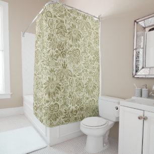 Botanical Brocade Toile Floral Green Sage Pattern Shower Curtain