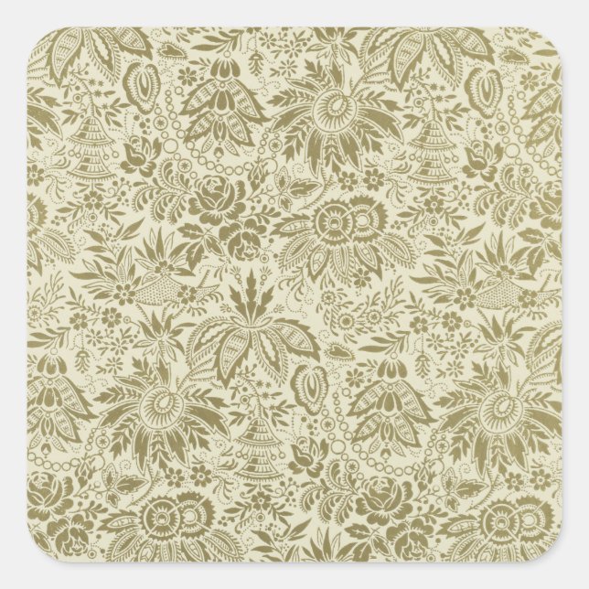 Botanical Brocade Toile Floral Green Sage Pattern Square Sticker (Front)