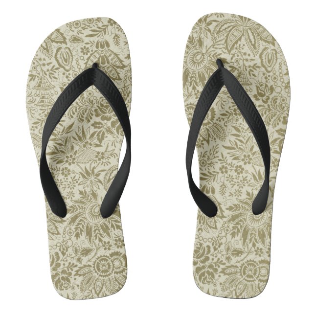 Botanical Brocade Toile Floral Green Sage Pattern Thongs (Footbed)