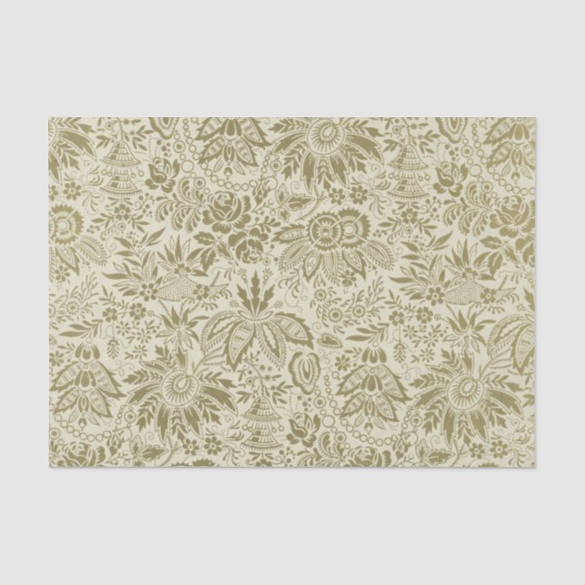 Botanical Brocade Toile Floral Green Sage Pattern Tissue Paper (Front)