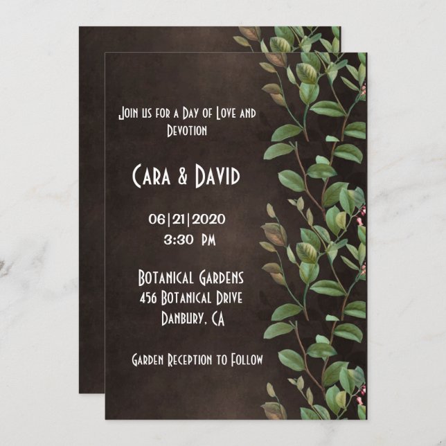 Botanical Brown Greenery Floral Elegant Wedding Invitation (Front/Back)
