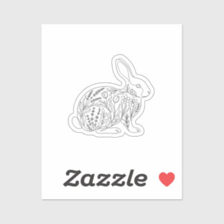 Botanical Bunny Silhouette Floral Line Art Sticker
