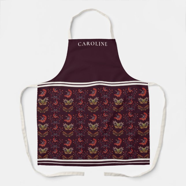 Botanical Burgundy Berries & Fall Leaves Custom Apron (Front)