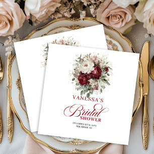 Botanical Burgundy Floral Bridal Shower Napkins