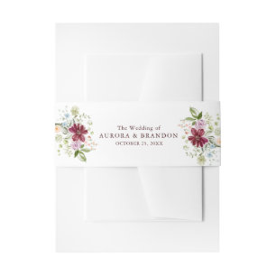 Botanical Burgundy Floral Wildflower Wedding Invitation Belly Band